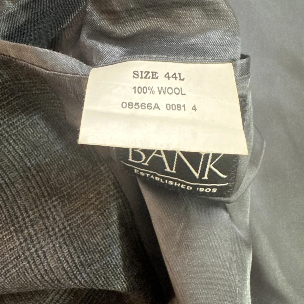 Jos‎ A Bank Sz 44L Suit Jacket Pants 38 x 30 2Pc Gray Blue Glen Plaid 100% Wool